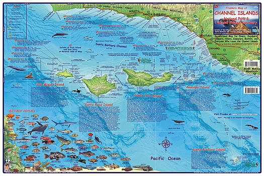 Channel Islands National Park, Road and Recreation Map, California, America.