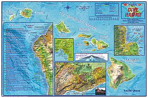 Hawaii, The Big Island, Dive Road and Recreation Map, Hawaii State, America.