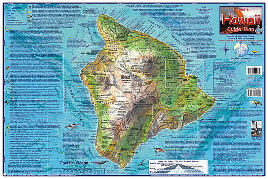 Hawaii, The Big Island, Guide Road and Tourist Map, Hawaii State, America.