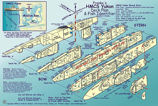 HMCS Yukon Wreck & Fish Identifier, Road and Recreation Map, California, America.