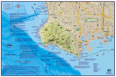 Los Angeles County Coast Diving and Recreation Map, California, America.