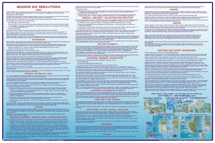 Mission Bay Guide and Waterways, Road and Recreation Map, California, America.