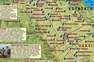 Napa Valley Wine County and Recreation Map, California, America.