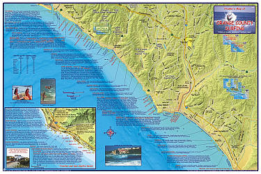 Orange County Surfing, Road and Recreation Map, California, America.