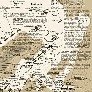 Pearl Harbor Road and Tourist Map, Hawaii, America.