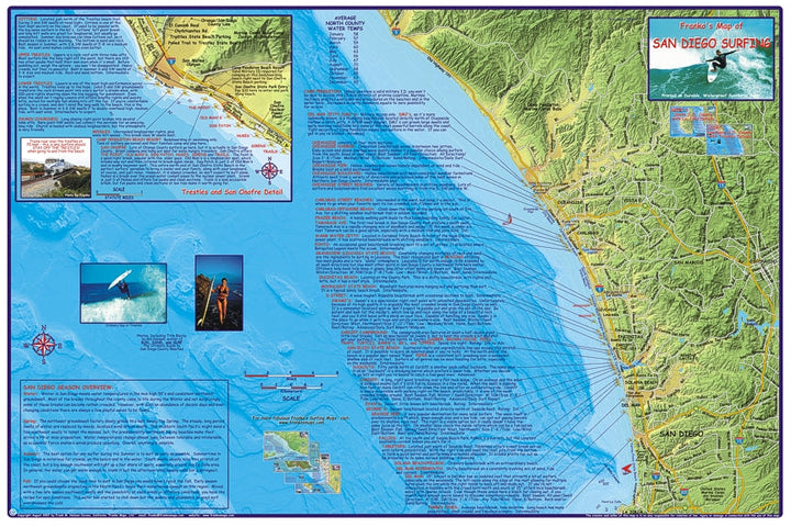 San Diego Surfing Map, California, America.