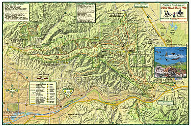 Santa Ana Mountains and Chino Hills, Road and Recreation Map, California, America.