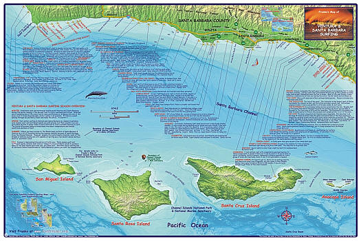 Santa Barbara and Ventura, Road and Recreation Map, California, America.