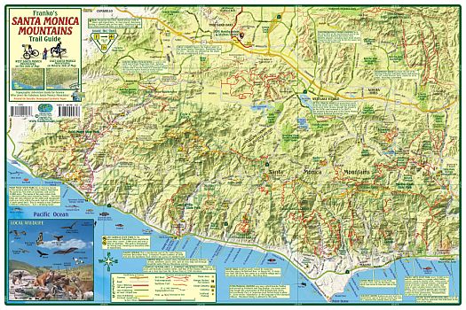 Santa Monica Mountains, Road and Recreation Map, California, America.