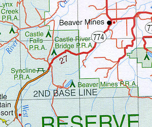 Alberta Southwest and BC Southeast Road and Topographic Tourist Map, British Columbia and Alberta, Canada.