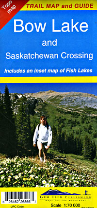 Bow Lake and Saskatchewan Crossing Road and Topographic Tourist Map, British Columbia and Alberta, Canada.