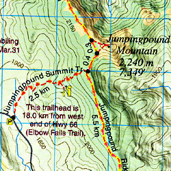 Bragg Creek and Sheep Valley Road and Topographic Tourist Map, British Columbia and Alberta, Canada.