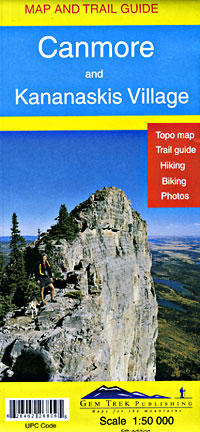 Canmore and Kananaskis Village Road and Topographic Tourist Map, British Columbia and Alberta, Canada.