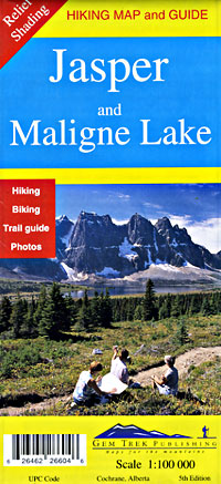 Jasper National Park and Maligne Lake Road and Topographic Tourist Map, British Columbia and Alberta, Canada.