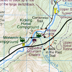 Lake Louise and Yaho Road and Topographic Tourist Map, British Columbia and Alberta, Canada.