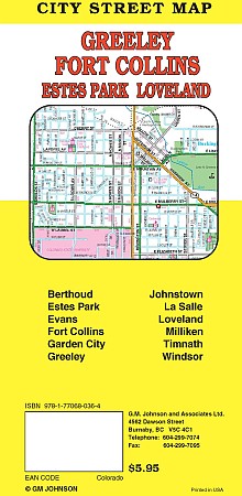 Ft. Collins & Loveland city map, Colorado, America.