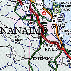 Vancouver Island Road and Tourist Map, British Columbia, Canada.