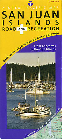 San Juan Islands, Road and Recreation Map, Washington, America.