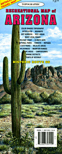 Arizona Road and Recreation Map, America.