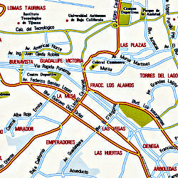 Baja California Norte, Road and Tourist Map, Mexico.