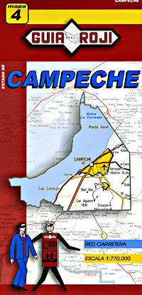 Campeche State, Road and Tourist Map, Mexico.