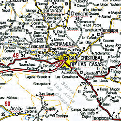 Chiapas State, Road and Tourist Map, Mexico.