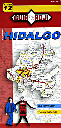 Hidalgo State, Road and Tourist Map, Mexico.