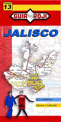 Jalisco State, Road and Tourist Map, Mexico.