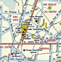 Nuevo Leon State, Road and Tourist Map, Mexico.