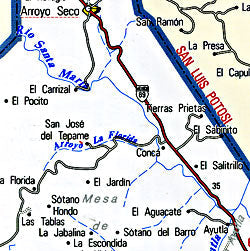 Quer?taro State, Road and Tourist Map, Mexico.