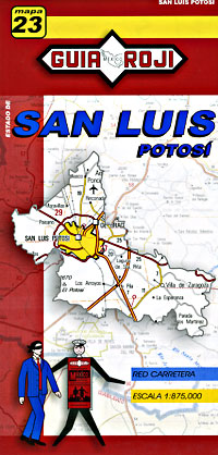 San Luis Potosi State, Road and Tourist Map, Mexico.