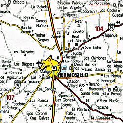 Sonora State, Road and Tourist Map, Mexico.