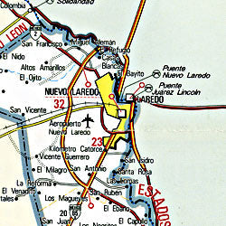 Tamaulipas State, Road and Tourist Map, Mexico.