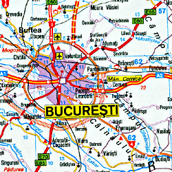 Romania and Moldava, Road and Shaded Relief Tourist Map.