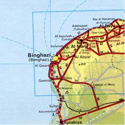 Libya Road and Physical Tourist Map.