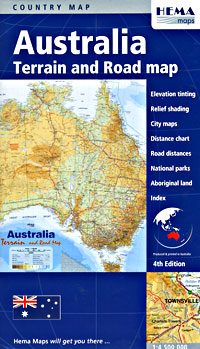 Australia Terrain Road and PHYSICAL Tourist Map.