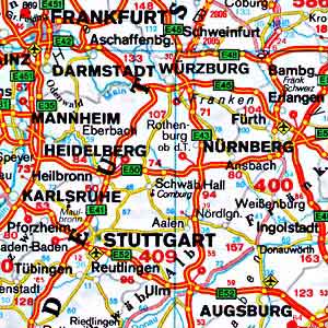 Europe Road and Shaded Relief Tourist Map.