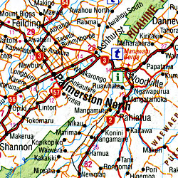 North Island, Road and Shaded Relief Tourist Map, New Zealand.