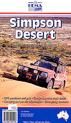 Simpson Desert, Road and Tourist Map, Australia.