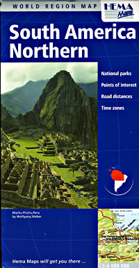 South America, NORTHERN, Road and Tourist Map.