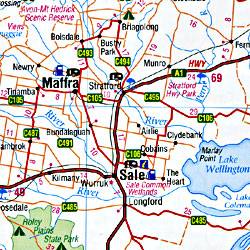 Victoria, East and West, Regional Road and Tourist Map, Australia.