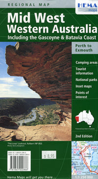 Western Australia, Mid West, Regional Road and Tourist Map, Australia.