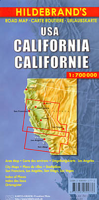 California Road and Shaded Relief Tourist Map, America.