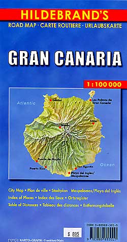 Gran Canaria Island, Road and Shaded Relief Tourist Map, Canary Islands, Spain.