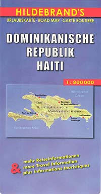 Dominican Republic and Haiti ("Hispaniola"), Road and Shaded Relief Tourist Map, West Indies.