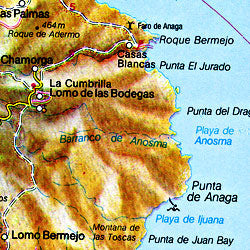 Tenerife Island, Road and Shaded Relief Map, Canary Islands, Spain.