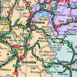 Europe Road and Shaded Relief Tourist Map.