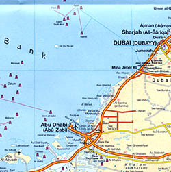 Oman and the United Arab Emirates, Road and Shaded Relief Tourist Map.