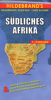 Southern Africa, Road and Shaded Relief Tourist Map.