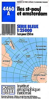 St. Paul and Amsterdam Island, Road and Topographic Map, Atlantic Ocean.